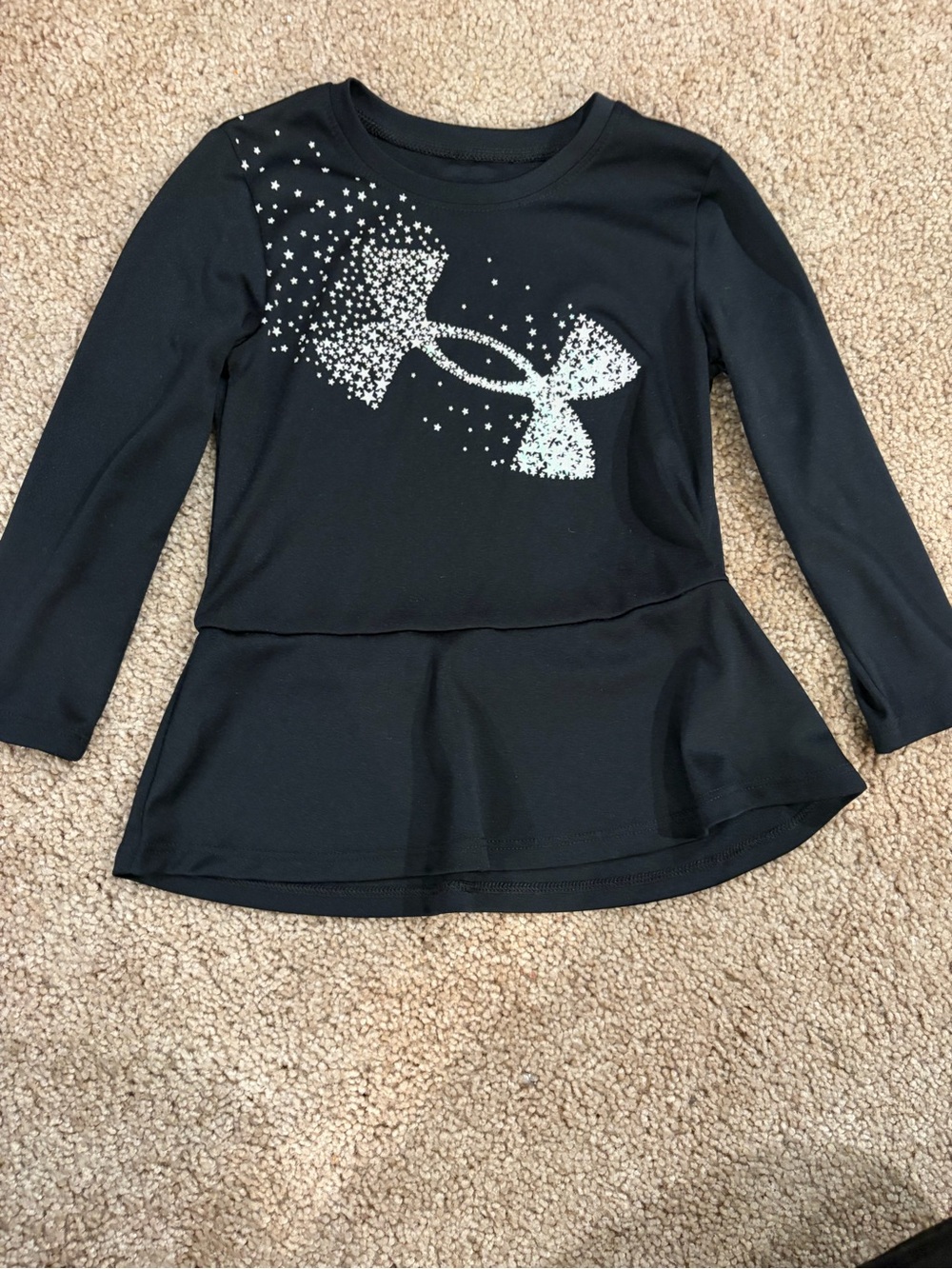 Under Armour Black Long-Sleeve Peplum Top with Silver Sparkle Logo